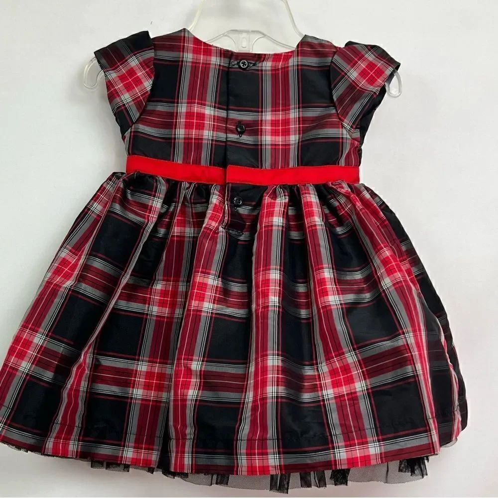 Carter’s black and red tartan taffeta holiday dress with red bow